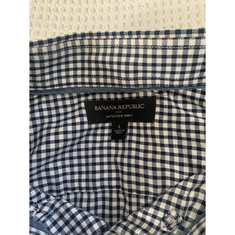 Banana Republic Shirt Men's Large L Untucked Fit White Blue Checked - Picture 3 of 11